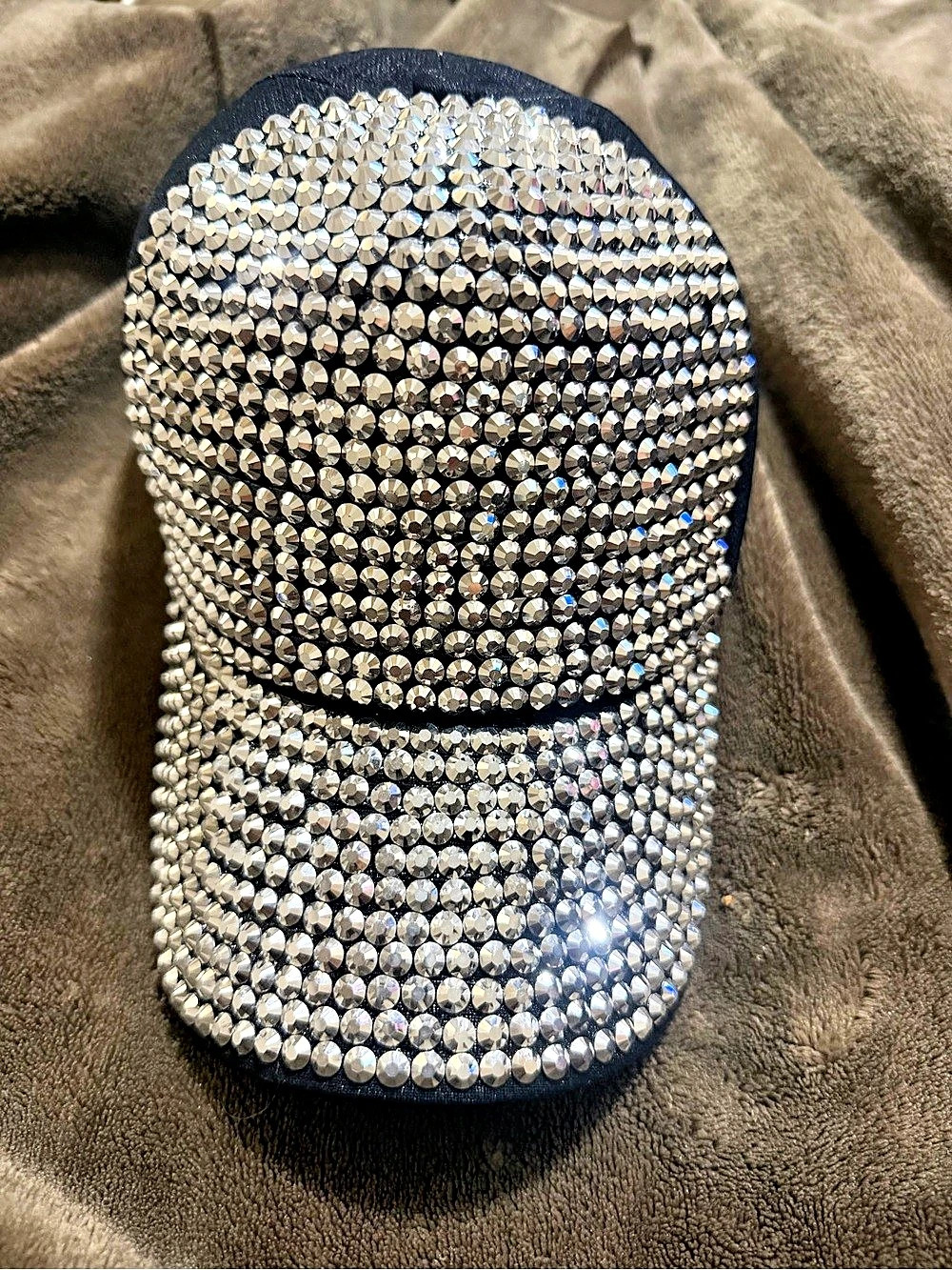 Rhinestone Baseball Cap in Black & Silver Like New